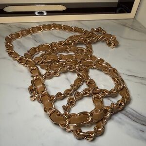 BROWN/TAN with GOLDTONE Crossbody chain faux leather strap